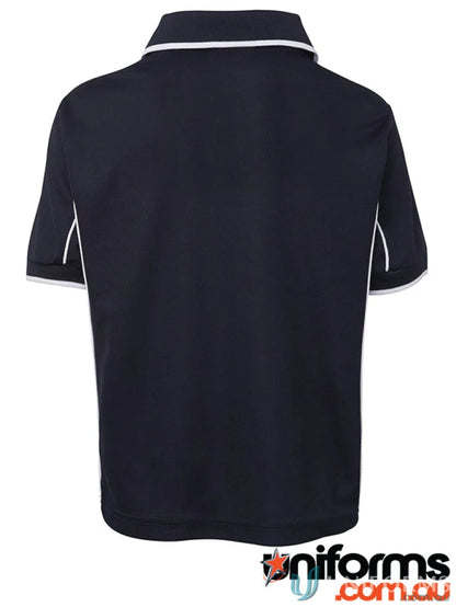 Kids Navy Polo Shirt with White Trim in JB’s Kids Podium Piping featuring Podium Cool™ fabric