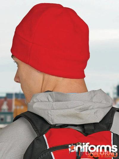 Red knit beanie from CH43 Polar Beanie, perfect outdoor work gear and polar fleece hoodie