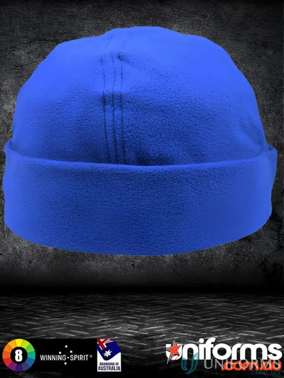 Blue fleece beanie made from high-quality polar fleece by Winning Spirit Polar