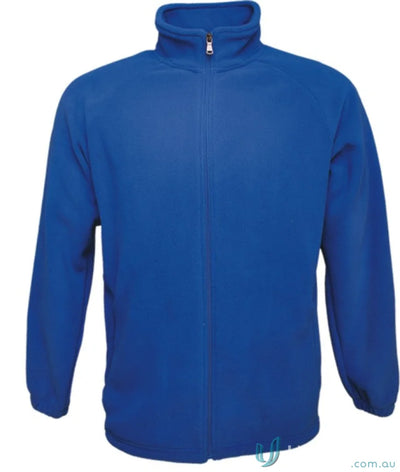 Blue polar fleece zip jacket for unisex adults, perfect for cozy outdoor days