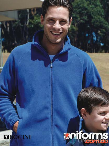 Blue polar fleece zip jacket for unisex adults, perfect for chilly days