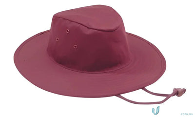 Maroon sun hat with chin strap for uniforms and workwear, see FAQ link for details