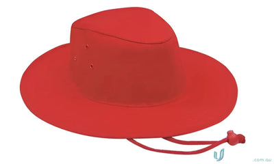 Red wide-brimmed sun hat from Poly Cotton Slouch Hat, great for uniforms and workwear