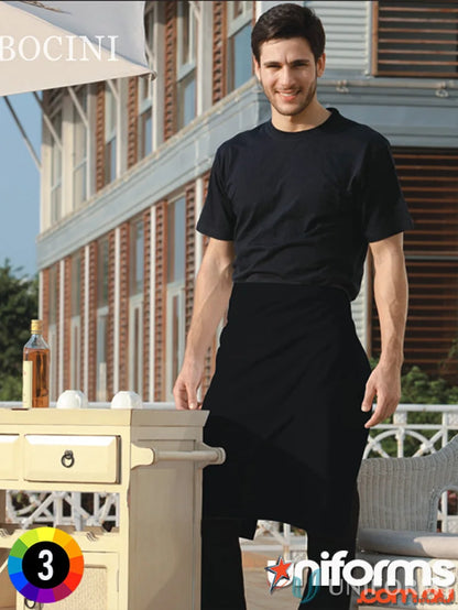 Black short-sleeve polyester apron for uniforms, no pocket, stylish and practical