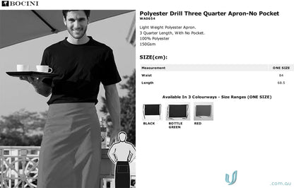 Polyester drill three quarter apron for uniforms without pocket showcasing durability