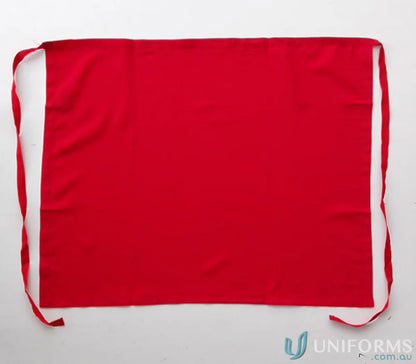 Red polyester waist apron with ties, perfect for uniforms and work setups