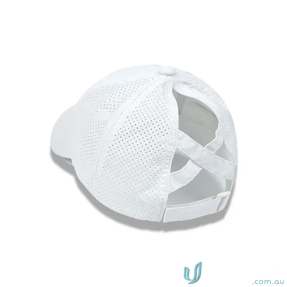 White Ponytail Active Cap with unique ponytail opening and inbuilt cotton sweatband