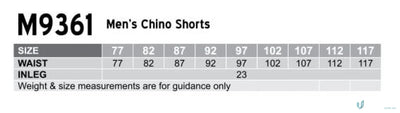 Size chart for Pool Mens Chino Shorts, perfect for mens chino shorts sizing needs