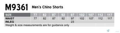 Size chart for Pool Mens Chino Shorts, perfect for men’s chino shorts sizing needs