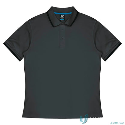 Gray cotton polo shirt with black trim from Portsea Mens Polos, perfect fabric splits