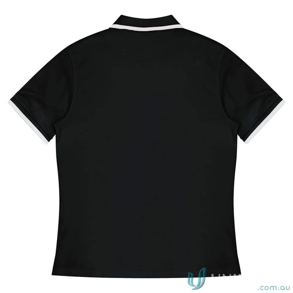 Black cotton polo shirt with white trim from Portsea Mens Polos, stylish fabric splits