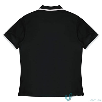 Black cotton polo shirt with white trim from Portsea Mens Polos, stylish fabric splits