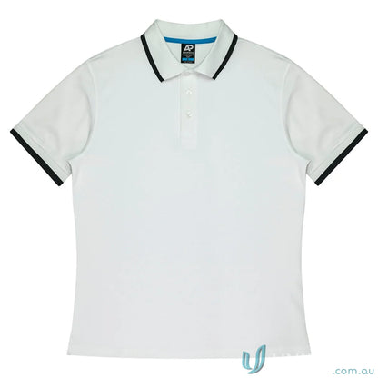 White cotton polo shirt with black trim from Portsea Mens Polos showing fabric splits
