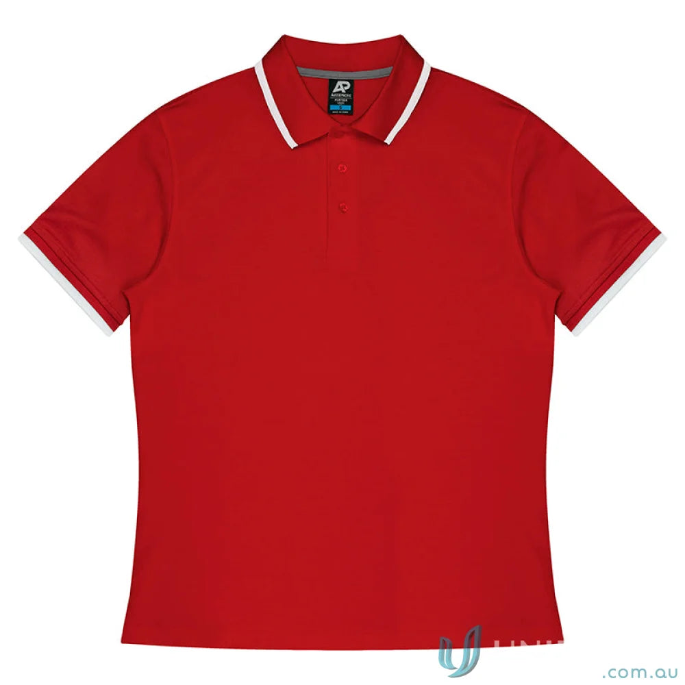 Red cotton polo shirt with white trim from Portsea Mens Polos collection