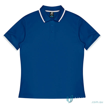 Blue cotton polo shirt with white trim from Portsea Mens Polos fabric splits