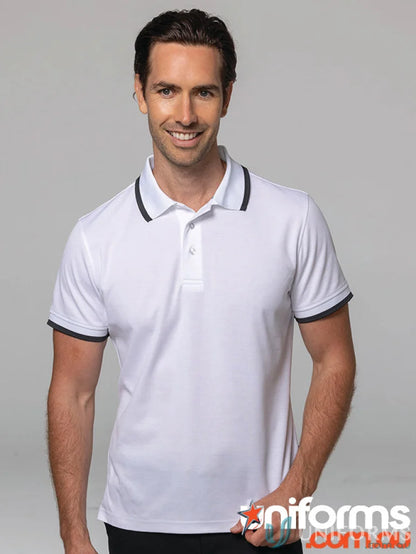 White polo shirt with dark trim from Portsea Mens Polos, soft cotton fabric splits