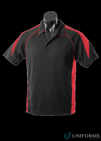 Black and red fabric polo shirt from Premier Polo perfect for uniforms or workwear