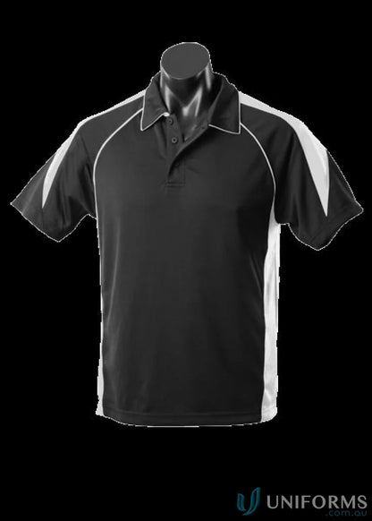 Black and white Premier Polo shirt made from quality fabric, perfect for uniforms and workwear
