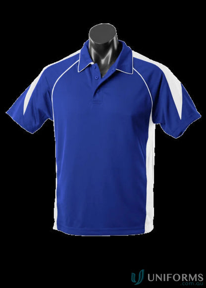 Blue and white fabric polo shirt from Premier Polo ideal for uniforms or workwear