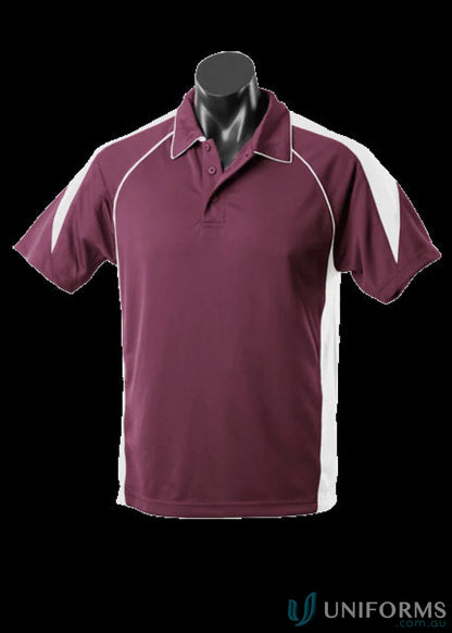 Maroon and white fabric polo shirt perfect for uniforms or workwear from Premier Polo