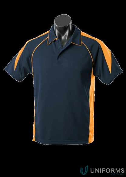 Navy and gold fabric polo shirt from Premier Polo, perfect for uniforms and workwear