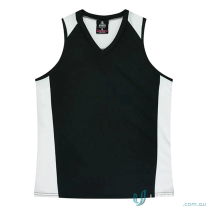 Black and white V-neck tank top from Premier Singlet with comfy fabric neck bind