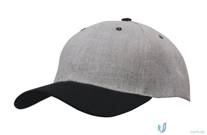 Gray and black baseball cap from Premium American Twill Cap, perfect for uniforms or workwear FAQ link included