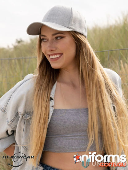 Gray baseball cap from Premium American Twill Cap, perfect for uniforms or workwear FAQ link