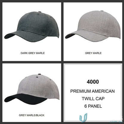 Premium American Twill Cap in various colors perfect for uniforms and workwear FAQ link