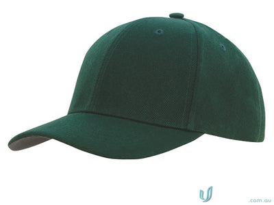 Green baseball cap made of premium American twill with fabric-covered touch strap and pre-curved peak