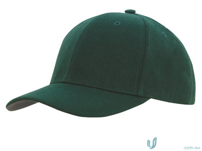 Green baseball cap made of premium American twill with fabric-covered touch strap and pre-curved peak