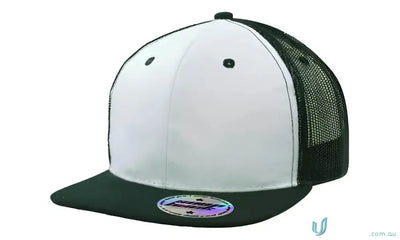 White and dark green trucker hat with flat brim, pro sticker, perfect for uniforms