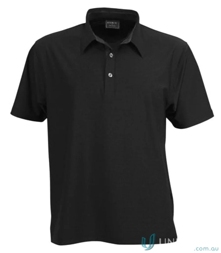 Black short-sleeved polo shirt from Premium Argent Polo, perfect for uniforms and workwear