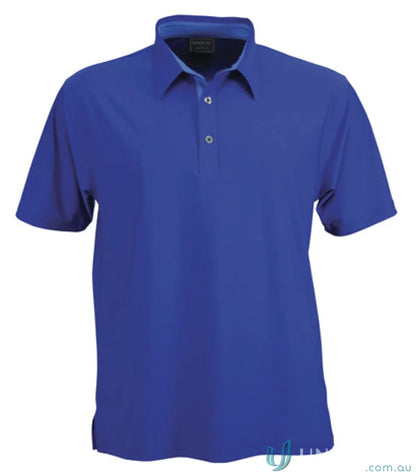 Blue short-sleeved polo shirt from Premium Argent Polo with stylish features, perfect for uniforms or workwear