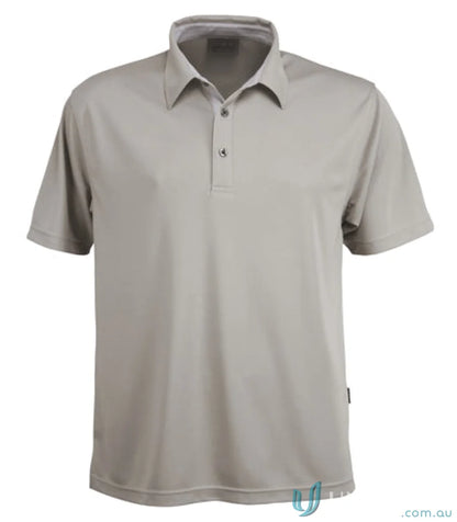 Gray short-sleeved polo shirt from Premium Argent Polo with sleek style features for workwear or uniforms