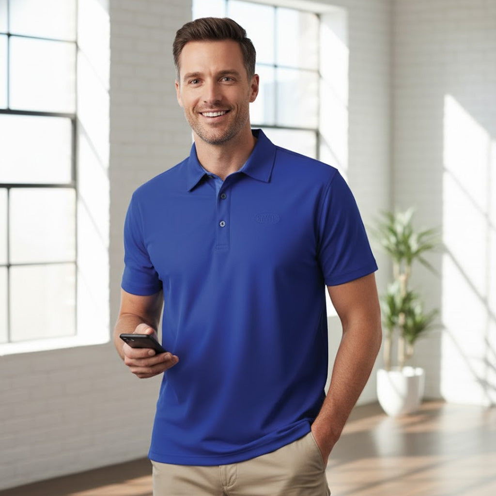Premium Argent Polo royal blue short-sleeved polo with style features for workwear uniforms