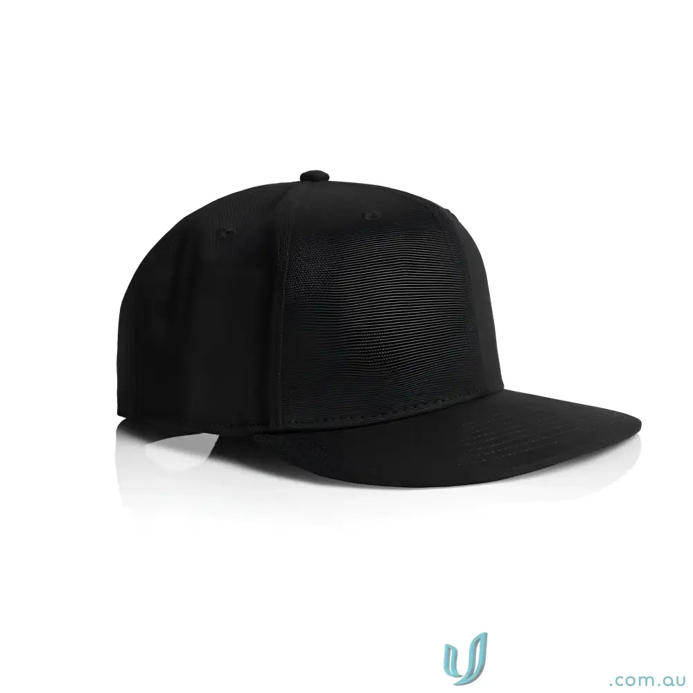 Black stock canvas cap with flat brim and tonal under-peak lining for men