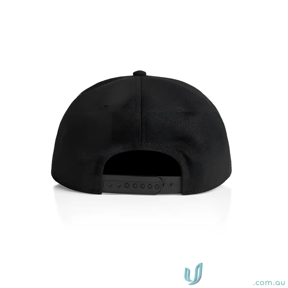 Black stock canvas cap with flat brim and tonal under-peak lining for men