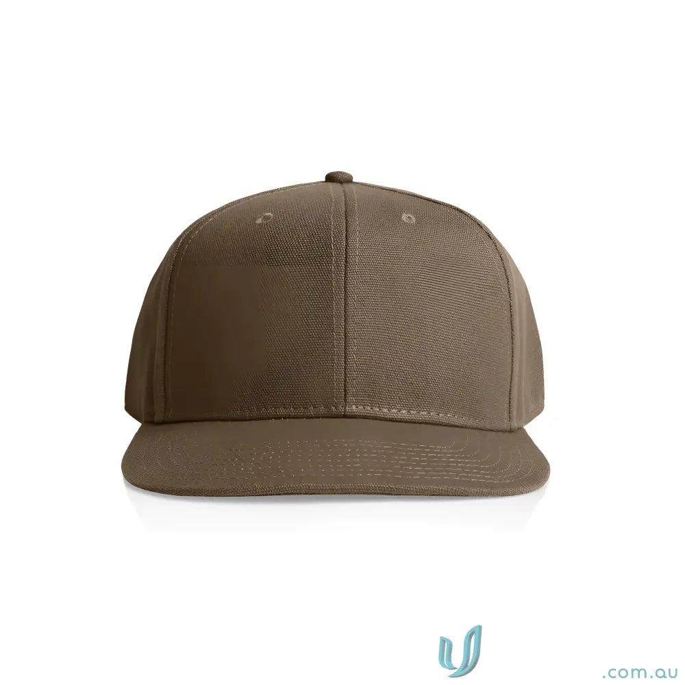 Plain brown colour stock canvas cap with flat brim and tonal under-peak lining