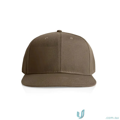 Plain brown colour stock canvas cap with flat brim and tonal under-peak lining