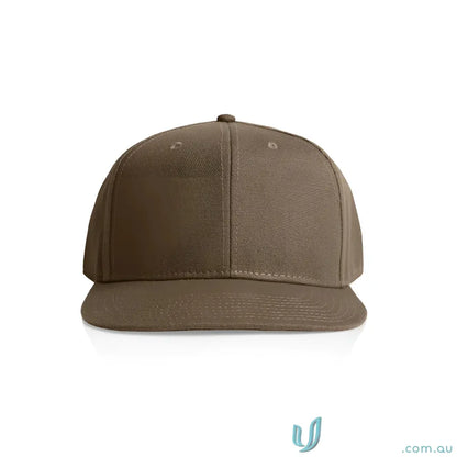 Plain brown colour stock canvas cap with flat brim and tonal under-peak lining