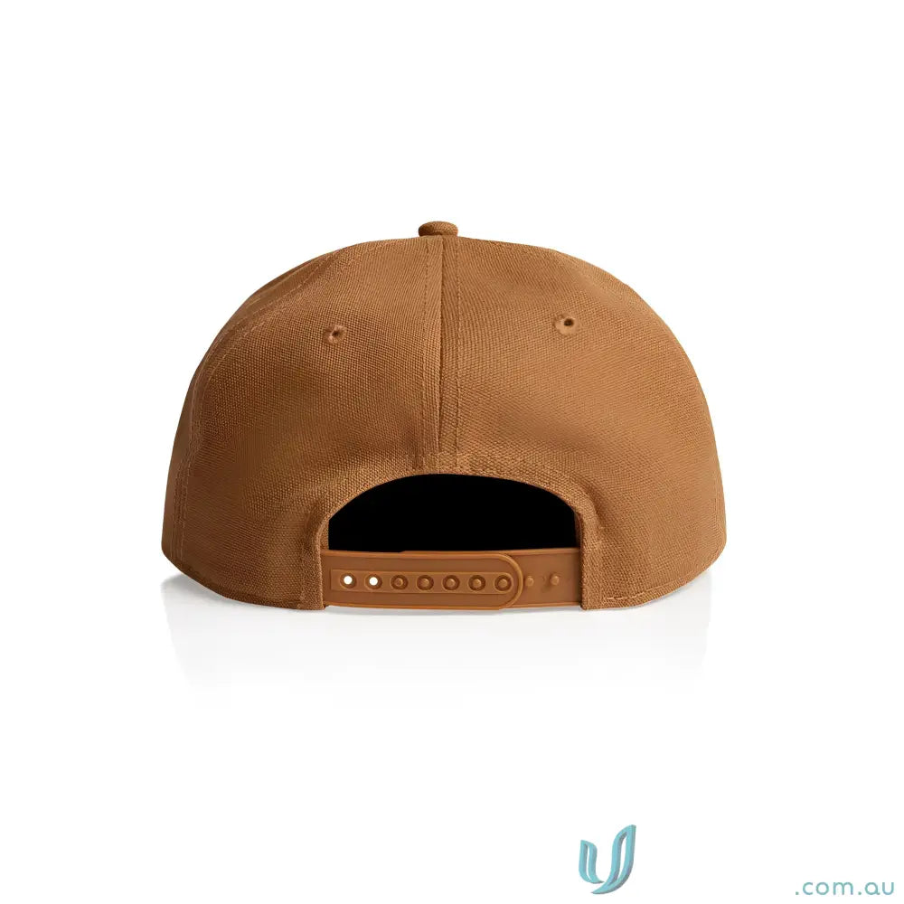 Brown stock canvas cap with adjustable snapback and tonal under-peak lining