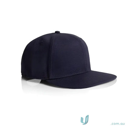 Dark blue stock canvas cap with flat brim and tonal under-peak lining for men