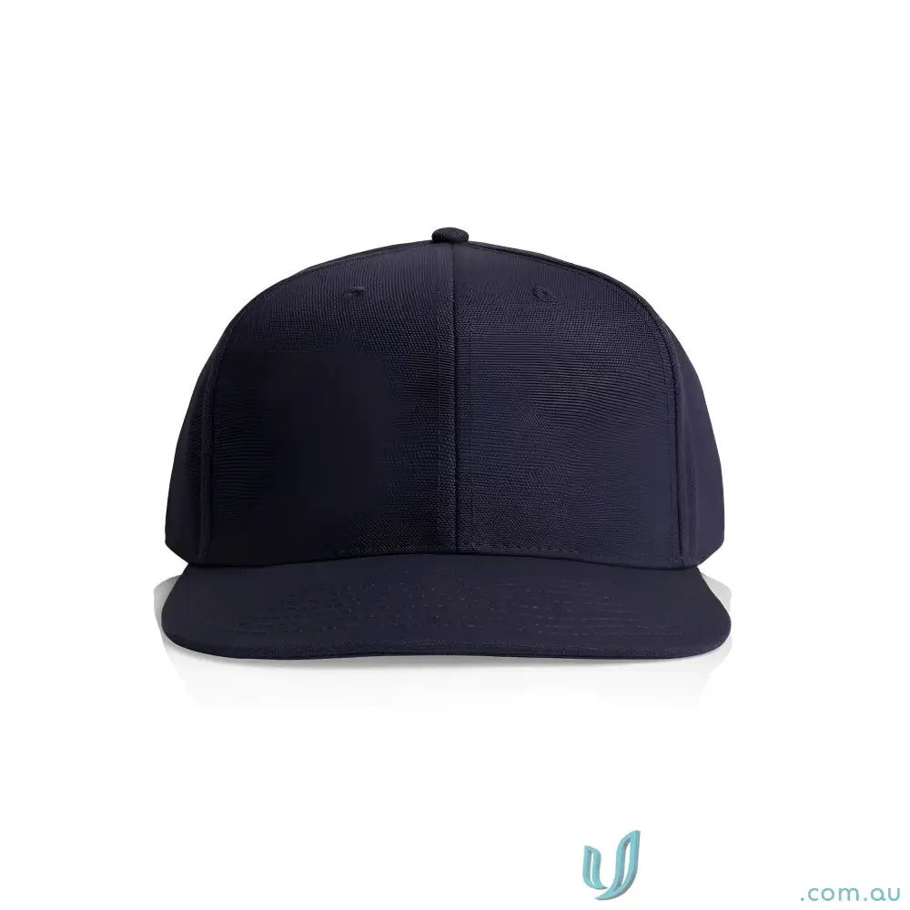 Dark navy blue stock canvas cap with tonal under-peak lining and flat brim for men
