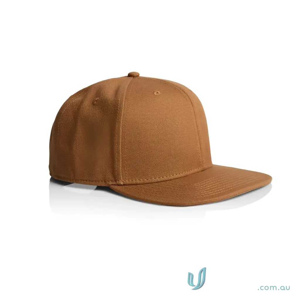 Plain brown colour stock canvas cap with flat brim and tonal under-peak lining
