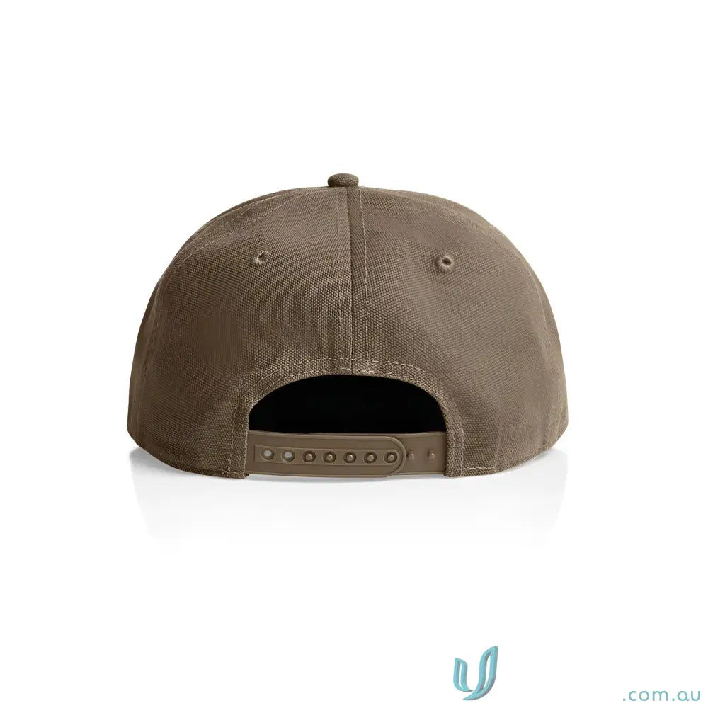 Brown stock canvas cap with adjustable snapback and tonal under-peak lining
