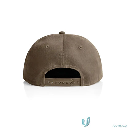 Brown stock canvas cap with adjustable snapback and tonal under-peak lining