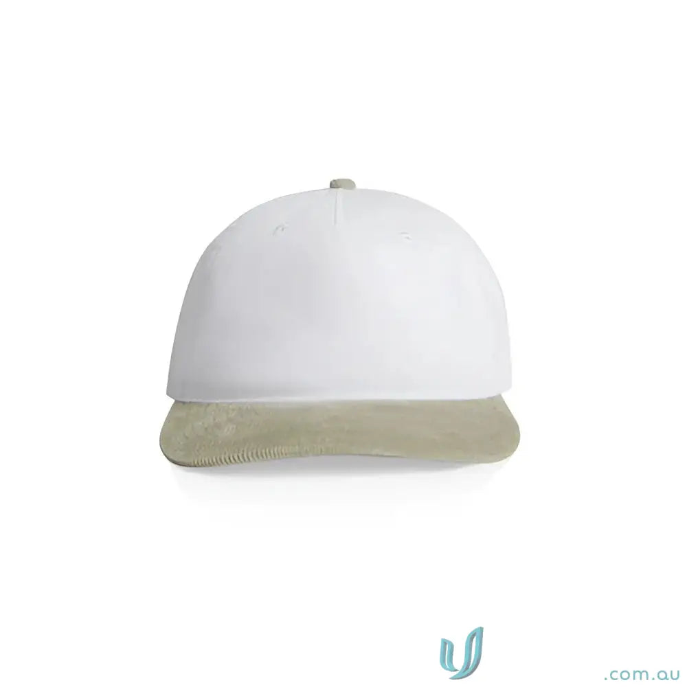 White baseball cap with beige brim made of cotton 16-wale partridge cord style