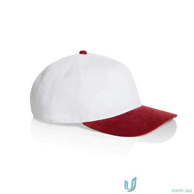 Two-tone cotton 16-wale partridge cord cap with white crown and dark red brim