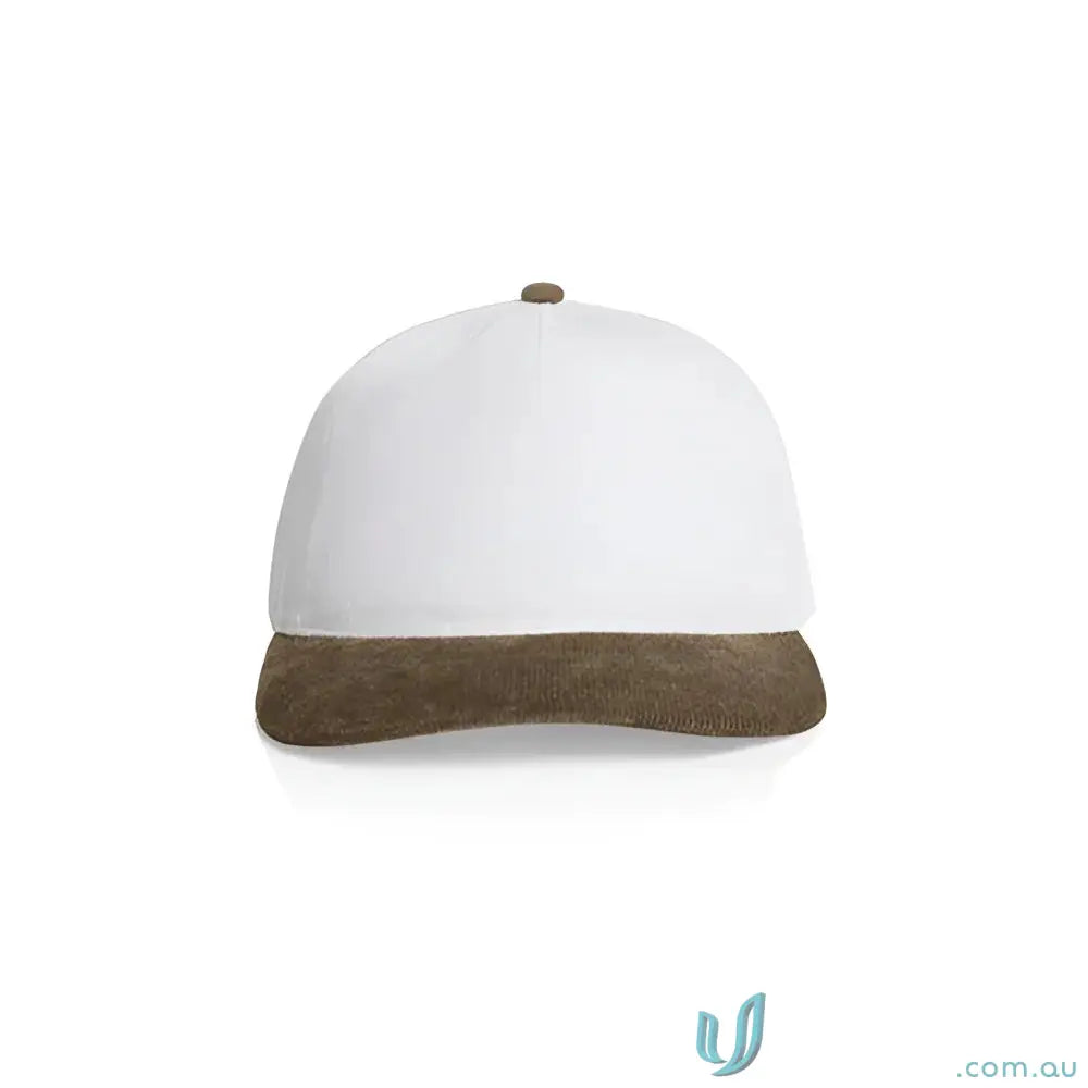 White and brown cotton 16-wale partridge cord cap with textured brim